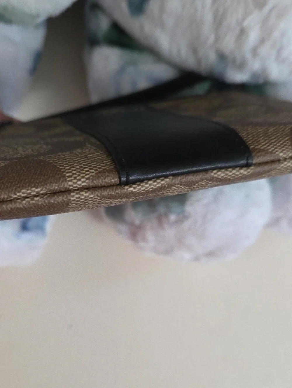 NWOT Coach Brown Signature Canvas Wristlet with Black Leather Trim